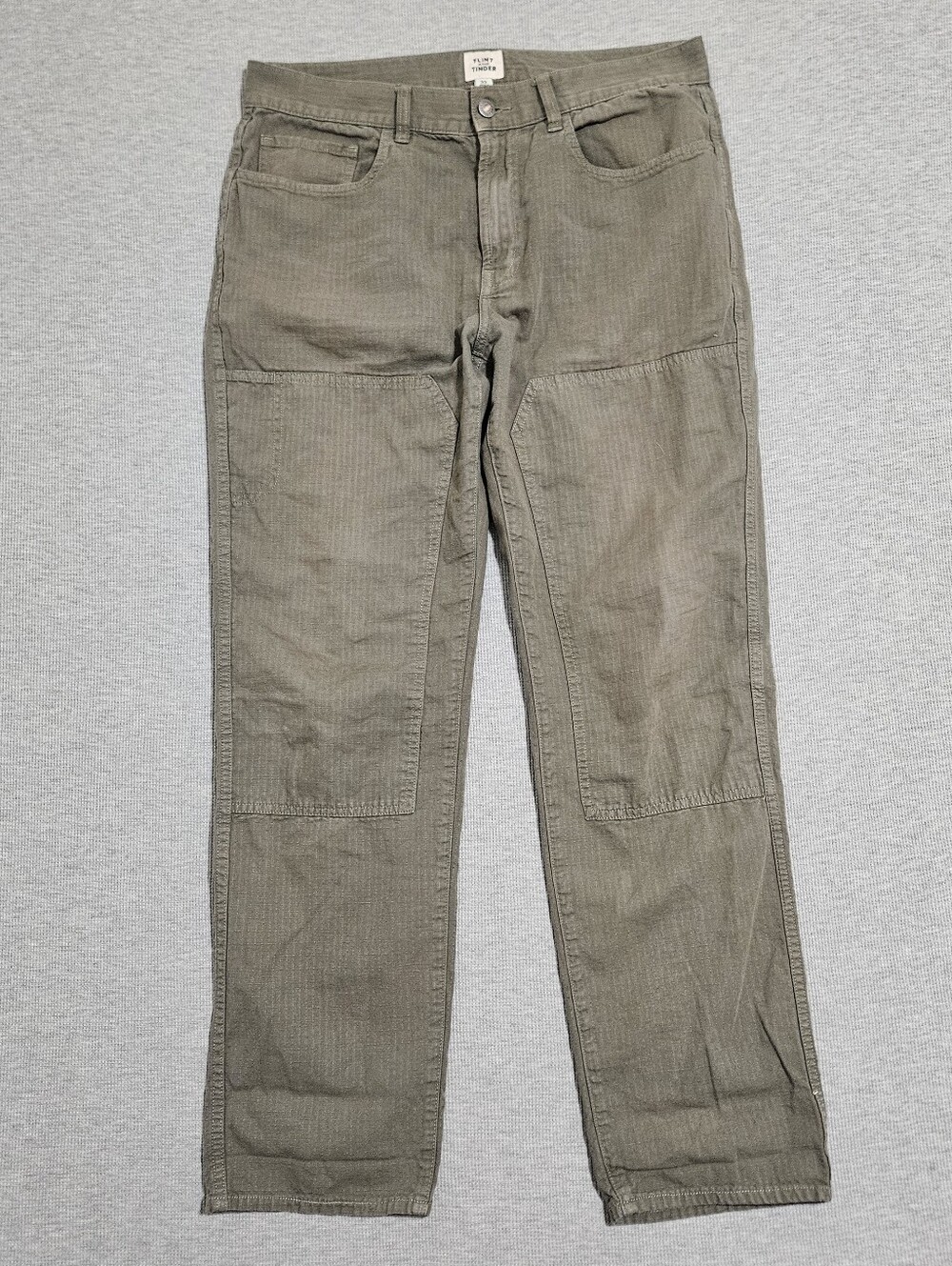 Flint and Tinder Double Knee Work Pants Mens 33x30 Gray Green Linen Cotton Blend